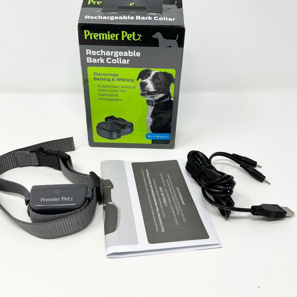 Premier Pet Rechargeable Bark Collar GBC00-16926 Waterproof Gray Adjustable